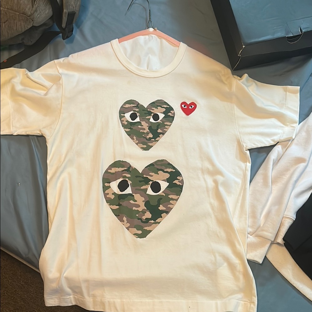 Comme des Garcons PLAY Kids Camo Heart Tee - Cream